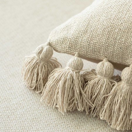 Deerlux 16" Handwoven Cotton Throw Pillow Cover with Side Fringed Tassels, Natural QI004309.NC